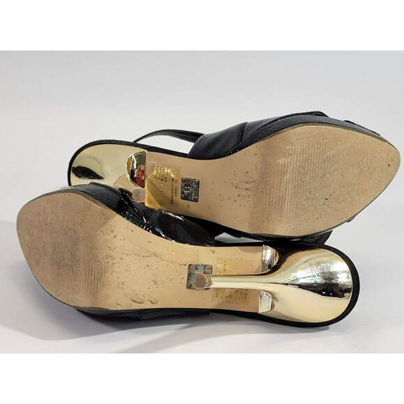 HHP Women's Size 9B Baker's Black Gold Faux Leather Sandals High Heel Shoes EUC‎ - Picture 8 of 9